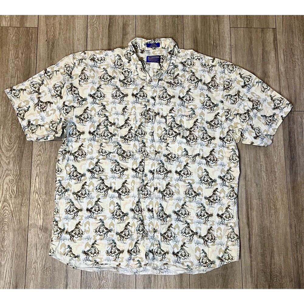 PENDLETON MENS WESTERN COWBOY BUTTON DOWN SHIRT- ALL OVER PRINT- SIZE XL